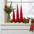 Deko Tannenbaum schmal künstlich mit Holzsockel Rot 40cm 3er Set | Floristik21.de