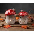 Pilzhaus Deko-Lichthäuschen Keramik 10 cm Rot-Weiß 2er-Set Innenbereich | Floristik21.de