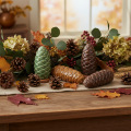 Tannenzapfen Keramik 14cm Braun Grün Herbstdeko 3er-Set | Floristik21.de