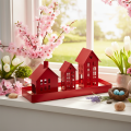 Metall Windlicht Häuser Set Rot mit Tablett 35 cm 1 Set | Floristik21.de