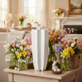 Keramik Blumenvase geriffelt Weiß 38cm für Trocken- und Kunstblumen | Floristik21.de