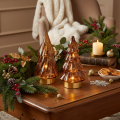 Glas Weihnachtsbaum LED Dekoration 13 cm Braun/Gold 2-teilig für Innenbereich | Floristik21.de