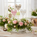 Herzstecker aus Holz mit Schriftzug "Für Dich" 31 cm, Natur, Rosa, Weiß, 12 Stück | Floristik21.de