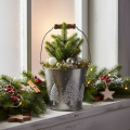 Deko Metalleimer Zink 13 cm mit Tannenmotiv und Holzgriff für Innenbereich | Floristik21.de