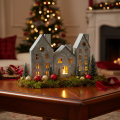 Fensterdeko Weihnachten, Windlicht, Diorama Hausreihe, Metalldeko Silbern Shabby Chic L20cm H20cm | Floristik21.de