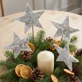 Weiß gewaschene Birkensterne am Draht für Weihnachts- und Festdeko, 6cm, Set mit 24 Stück | Floristik21.de