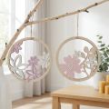 Dekohänger Holz Blumen Natur Weiß Lila Glitter Ø12cm 6 St | Floristik21.de