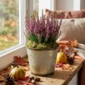 Übertopf für den Herbst, Blecheimer mit Blattdekor, Metallgefäß Golden Ø14cm H12,5cm | Floristik21.de