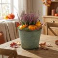 Pflanztopf mit Herbstdeko, Metalldeko, Herbstgefäß Grün Ø18,5cm H17cm | Floristik21.de