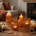 Stabkerzenhalter Glas Orange für Teelichter und Kerzen, 8cm, 4er-Set | Floristik21.de