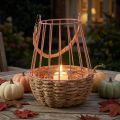 Windlicht mit Kerzenglas Rosa Natur Hanf Henkel Ø18cm H22cm für Indoor & Outdoor Deko | Floristik21.de