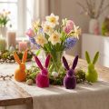 Synthetische Figuren Sitzende Osterhasen beflockt 13cm Dekoration innen | Floristik21.de