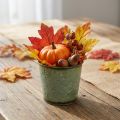 Übertopf mit Blattdeko, Metallgefäß für den Herbst, Pflanzeimer Grün Ø10cm H10cm | Floristik21.de