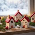 Weihnachtshäuschen Holz Weihnachtsdeko Rot Weiß Set 7cm 6 St. – Charmante Tischdeko für Weihnachten | Floristik21.de