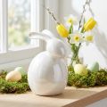 Keramikhase, Osterfigur, Frühlingsdeko, Osterhase Weiß, Perlmuttfarben H17cm | Floristik21.de