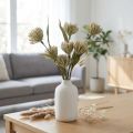 Kunstblume mit 6 Blüten beflockt Beige Grün 3er-Bund H38cm | Floristik21.de