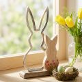 Hasenmutter mit Kind Osterdeko Natur Silber Holz 26,5cm | Floristik21.de