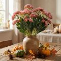 Künstliche Fette Henne Sedum Mauerpfeffer blühend Rosa 47cm 3St | Floristik21.de