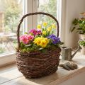 Korb mit Henkel Birke Pflanzkorb mit Folie H28,5cm | Floristik21.de