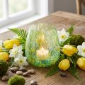Teelichthalter Glas Deko Gelb Grün Muster Ø6,5cm H10cm | Floristik21.de