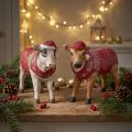 Weihnachtskuh Dekofigur L15,5cm mit Strickmütze und Festlichem Outfit in Weiß und Braun, 2er-Set | Floristik21.de