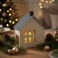 Lichthaus aus Metall 16cm Grau Beige Windlicht Hausform | Floristik21.de