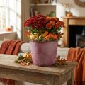 Herbsttopf, Pflanzeimer, Metalldeko mit Blättern Weinrot Ø25,5cm H22cm | Floristik21.de