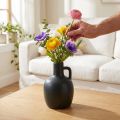 Mini Keramikvase Matt Schwarz mit Henkel Ø9cm H14,5cm | Floristik21.de