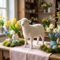 Schaf Deko Figur Tischdeko Ostern Weiß Beflockt 30×28cm | Floristik21.de
