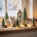 Mini Weihnachtsdorf Holz Deko - Handgefertigt, Skandi Stil, Set aus 6 Häusern | Floristik21.de