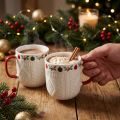 Keramik Weihnachtstasse mit Strickmuster und festlichem Dekor, 9cm, Rot-Weiß, 2St | Floristik21.de