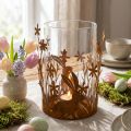 Windlicht mit Hasen, Frühlingsdeko, Metalldeko mit Blumen, Ostern Edelrost Ø11,5cm H18cm | Floristik21.de