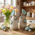 Keramik Hahn Küche Deko Huhn Weiß Blau Braun H14,5cm 2 St | Floristik21.de