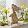 Holzhase, Frühling, Osterhase sitzend, Osterdeko mit Muster Natur, Weiß gewaschen H26cm | Floristik21.de