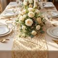 Tischläufer Beige Gold Ketten Tischband Samt 28×270cm | Floristik21.de