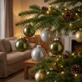 Glaskugeln Weihnachtsdeko Olivgrün Silbergrau Ø7,5cm 12er Set | Floristik21.de