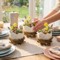 Osternest Schale 11cm aus Holz und Heu in Eioptik für Frühlings- und Osterdekoration 4er-Set | Floristik21.de
