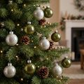 Mini Weihnachtskugeln Glas Olivgrün Silbergrau 4cm 24er Set Christbaumschmuck | Floristik21.de