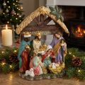 Weihnachtskrippe mit Figuren Krippe Weihnachten Handbemalt Polyresin 15,5×7×20cm | Floristik21.de