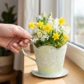 Pflanzgefäß, Deko-Kaffeefilterhalter, Metalltasse zum Bepflanzen, Blumendeko Grün, Weiß Shabby Chic H11cm Ø11cm | Floristik21.de