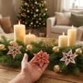 8cm Holzsterne in Orange und Rosa - Vielseitige Weihnachtsdeko für Tisch & Geschenke, Set mit 16 Stück | Floristik21.de