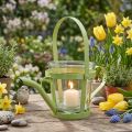 Windlicht Glas Deko Gießkanne Metall Grün Ø14cm H13cm | Floristik21.de