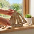 Segelboot aus Holz, Maritime Deko, Holzboot Naturfarben, Weiß H23cm | Floristik21.de