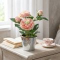 Deko-Rose im Topf, Romantische Seidenblumen, Rosa Pfingstrose | Floristik21.de