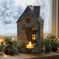 Windlicht Haus Metall Shabby Chic Weiß gewaschen, Rost H20cm | Floristik21.de