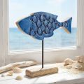 Maritimer Deko Holz Fisch auf Ständer Blau 25cm × 24,5cm | Floristik21.de
