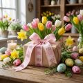 Geschenkband Ostern Dekoband Ostereier Rosa 40mm 20m | Floristik21.de
