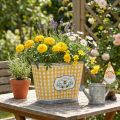 Pflanzkübel oval Biene kariert Sommerdeko Übertopf 38×24×29cm | Floristik21.de