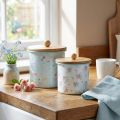 Emaille Dose mit Deckel Holz Blumenmuster H10/12cm 2er-Set | Floristik21.de