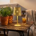 Solar-Tischleuchte 28cm gelb aus Metall mit Blumenmuster für Balkon und Garten | Floristik21.de